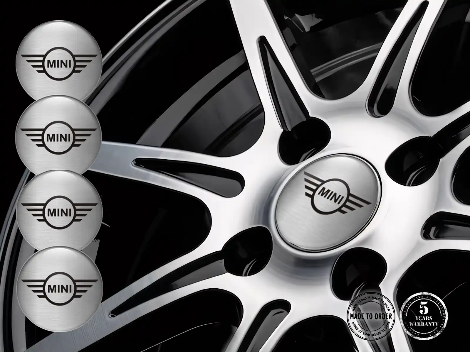 Mini Cooper Decals on Wheels Style Racing Domed Stickers